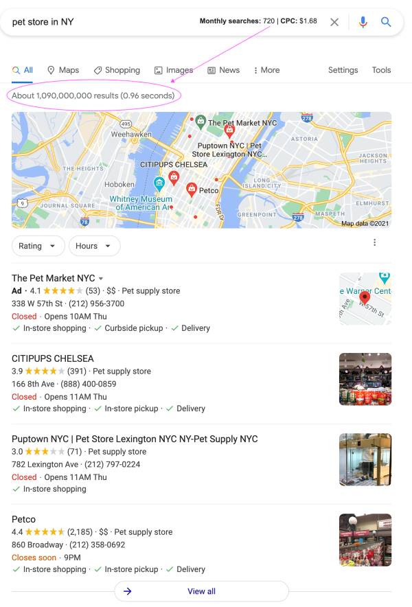 Local SEO example, broader search term