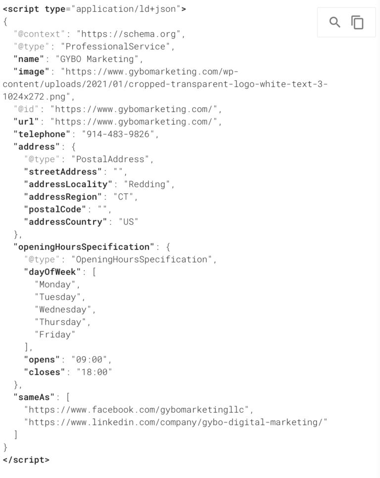 GYBO digital marketing local business schema example